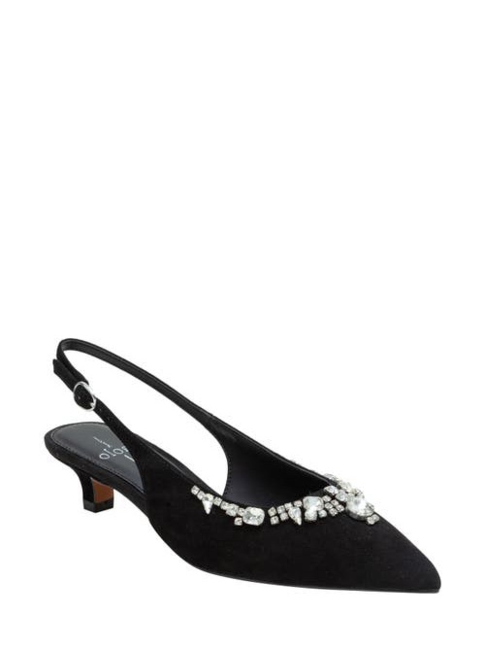 LINEA PAOLO  Crystal Embellished Slingback Pumps  Black Kitten Heel 5 Suede NIB